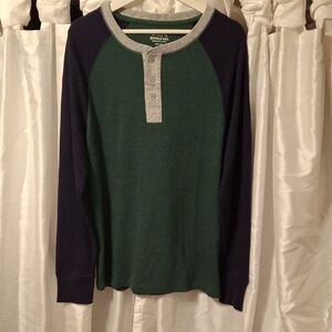 Roebuck & Co. Men's Green and Navy Crewneck Thermal Shirt Lg 🩵🩵🩵🩵🩵